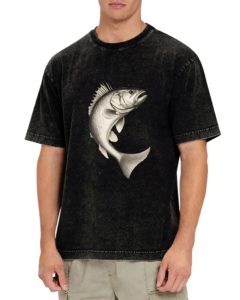 Sea Fsh Pattern Vintage Distressed T-shirt-Zazasy