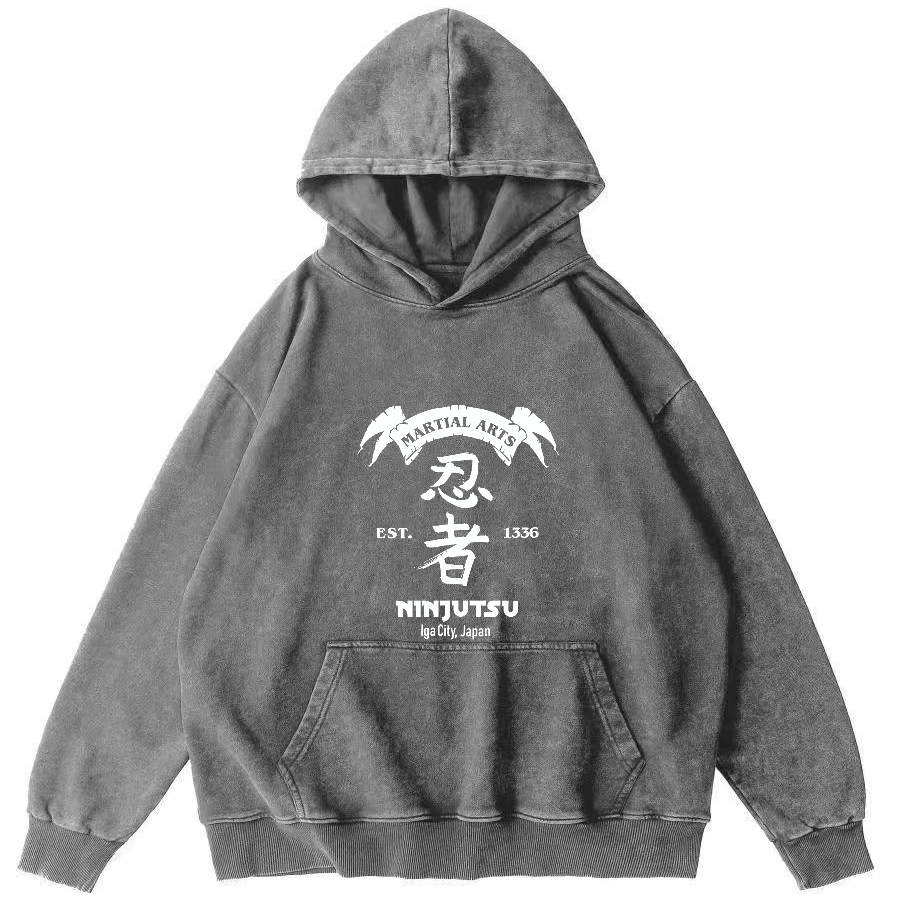 Ninja Character Pattern Japanese Style Vintage Distressed Hoodie-Zazasy