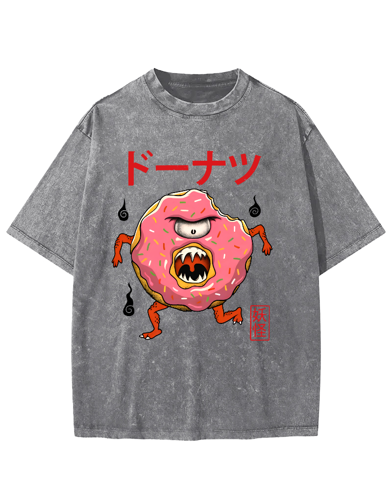 Doughnut Monster Vintage Washed T-shirt-Zazasy