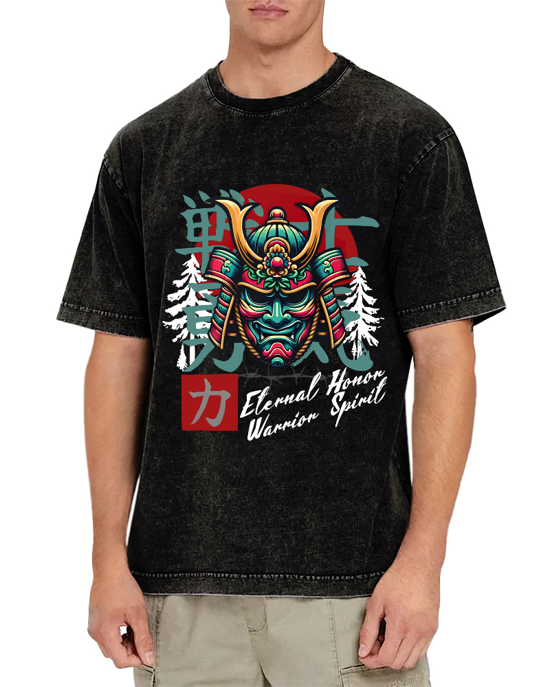 Warrior Courage Abstract Japanese Style Vintage Distressed T-shirt-Zazasy
