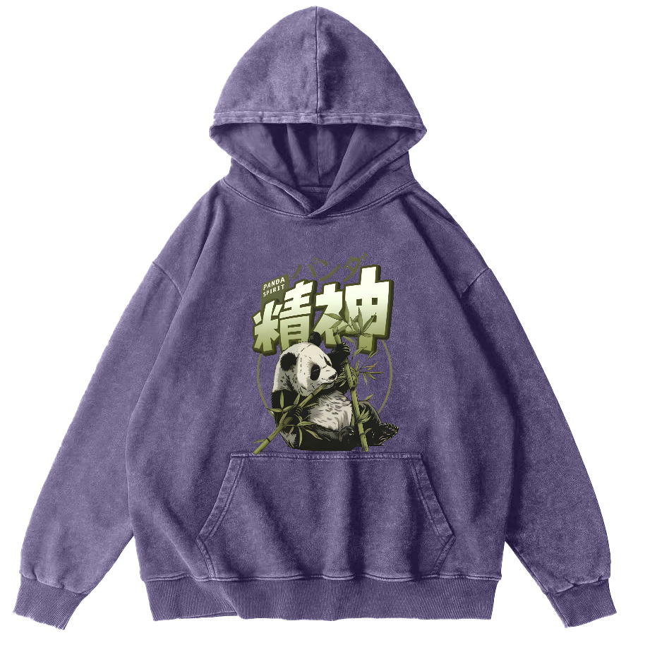 Panda Spirit That Loves Bbamboo, Japanese Style Vintage Washed Hoodie-Zazasy