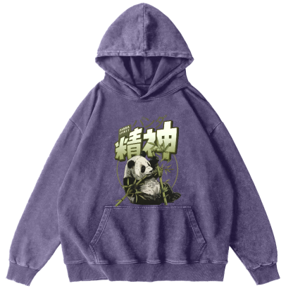 Panda Spirit That Loves Bbamboo, Japanese Style Vintage Washed Hoodie-Zazasy
