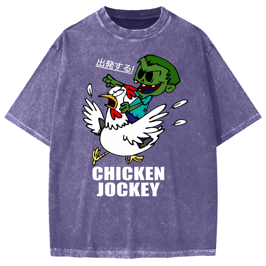 Zombie Riding Chicken Vintage Washed T-shirt