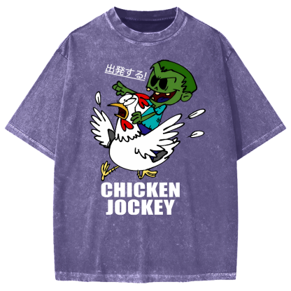 Zombie Riding Chicken Vintage Washed T-shirt