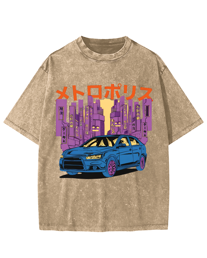 Tokyo Metropolitan Japanese Steam Wave Aesthetic Anime Vintage Washed T-shirt