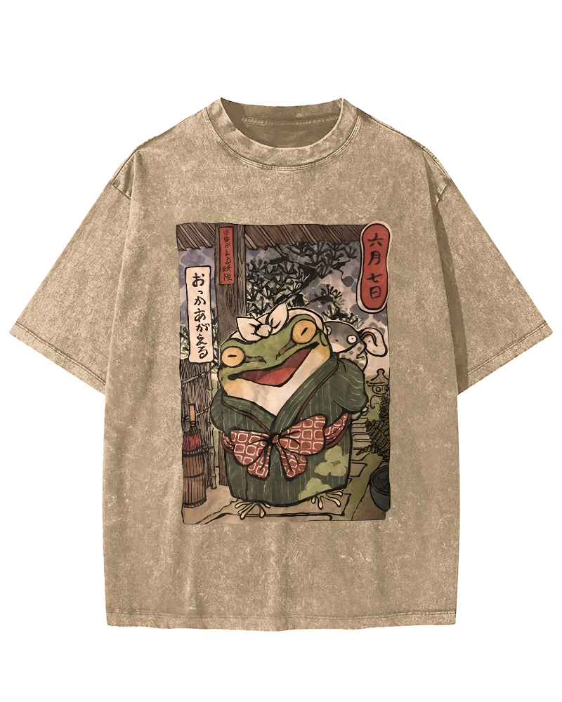 A Warm Family Of Frogs Vintage Washed T-shirt-Zazasy