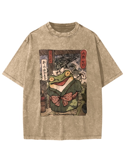 A Warm Family Of Frogs Vintage Washed T-shirt-Zazasy