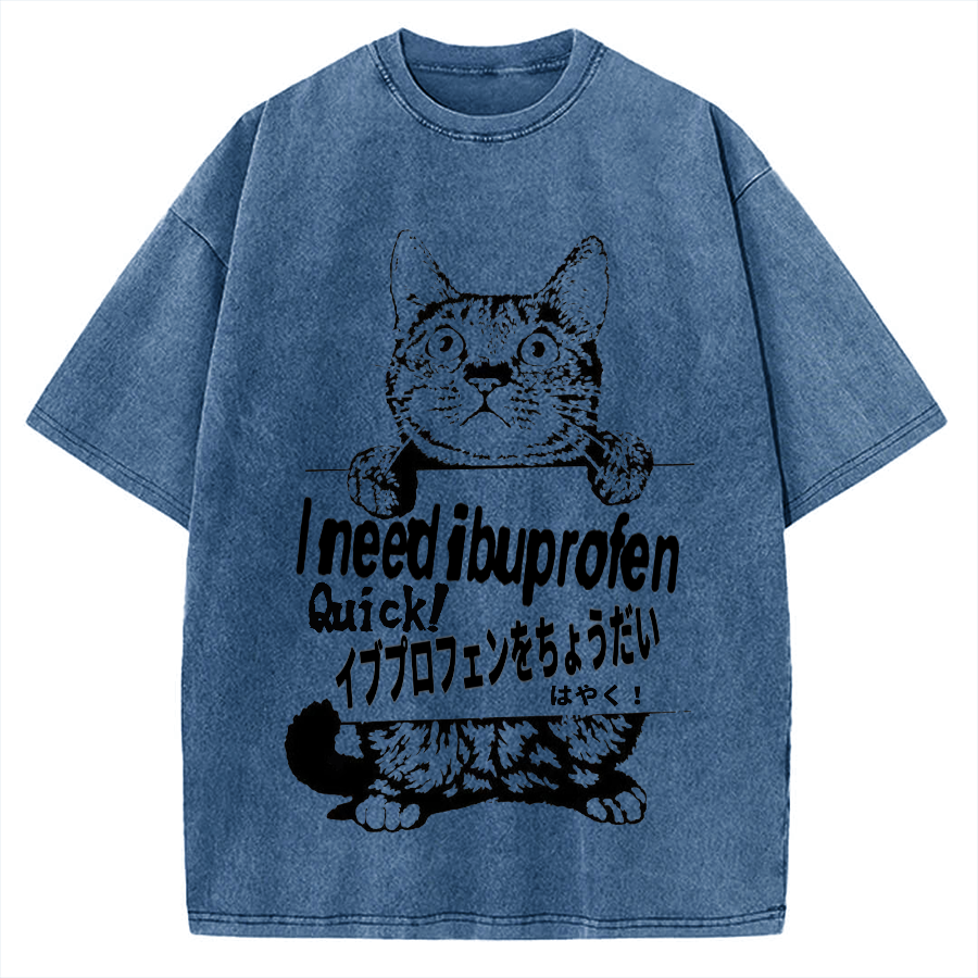 Ibuprofen Cat Vintage Washed T-shirt