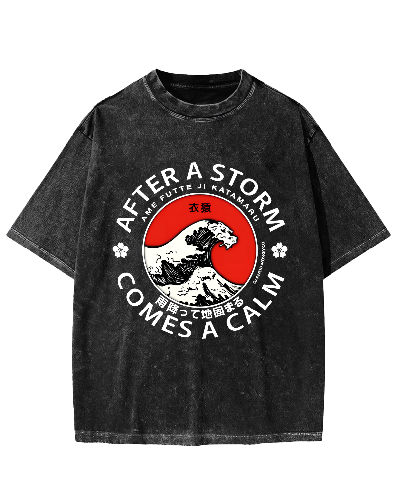Wave Pattern Japanese Style Vintage Distressed T-shirt-Zazasy