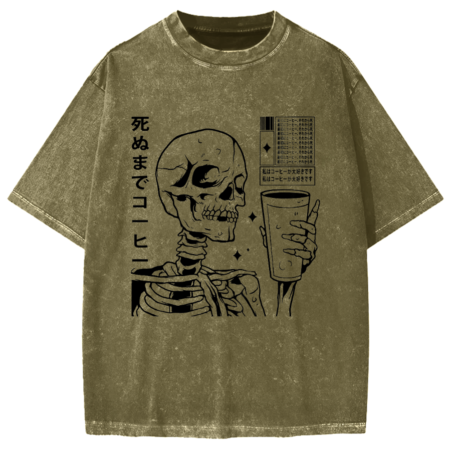 Coffee till death Skeleton Vintage Washed T-shirt
