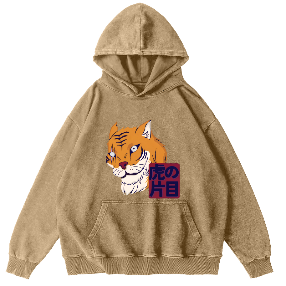 Japanese Tiger Vintage Washed Hoodie-Zazasy