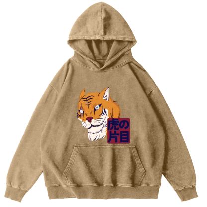 Japanese Tiger Vintage Washed Hoodie-Zazasy