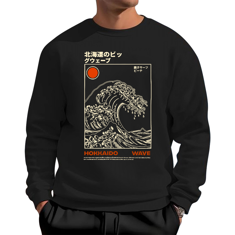Kanagawa Retro Cotton Pullover Sweatshirt