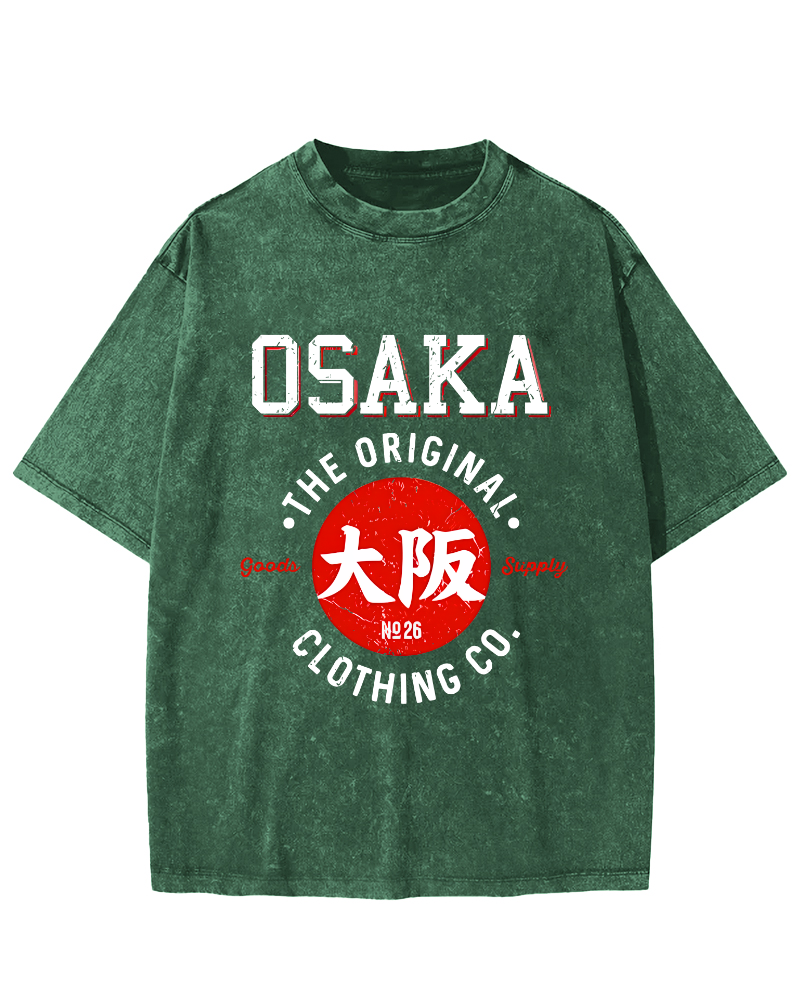 Osaka Script in Japan Vintage Washed T-shirt-Zazasy