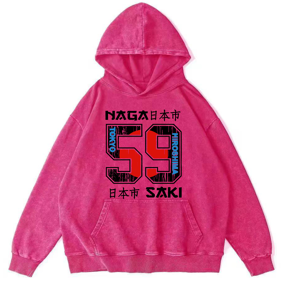 Number 59 in Japan City Vintage Washed Hoodie-Zazasy