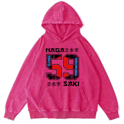 Number 59 in Japan City Vintage Washed Hoodie-Zazasy