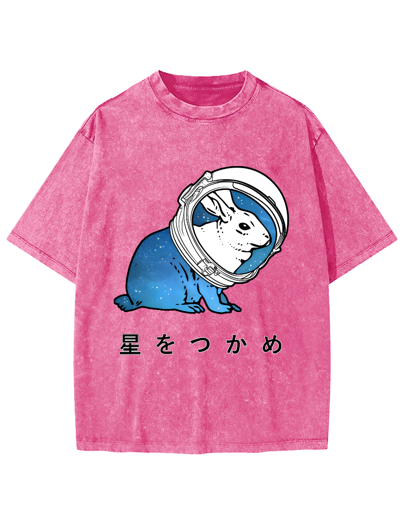 Japanese Style Rabbits On The Moon Vintage Distressed T-shirt-Zazasy