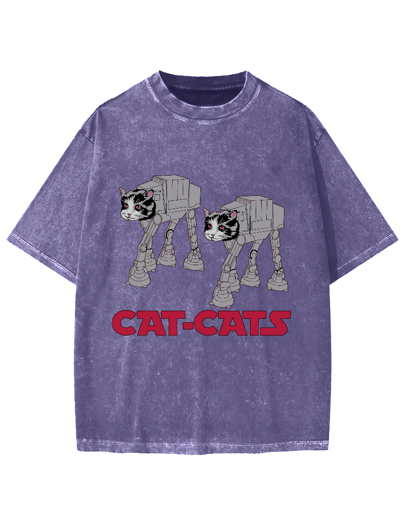 Walking Robot Cat Vintage Washed T-shirt