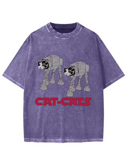Walking Robot Cat Vintage Washed T-shirt