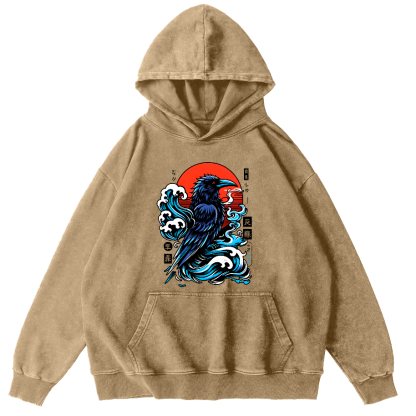 Crows In The Waves Vintage Distressed Hoodie-Zazasy
