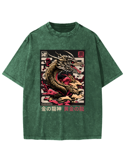Golden Dragon Japanese Style Vintage Distressed T-shirt-Zazasy