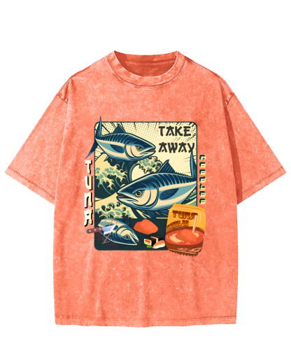 Delicious Japanese Style Tuna Vintage Washed T-shirt-Zazasy