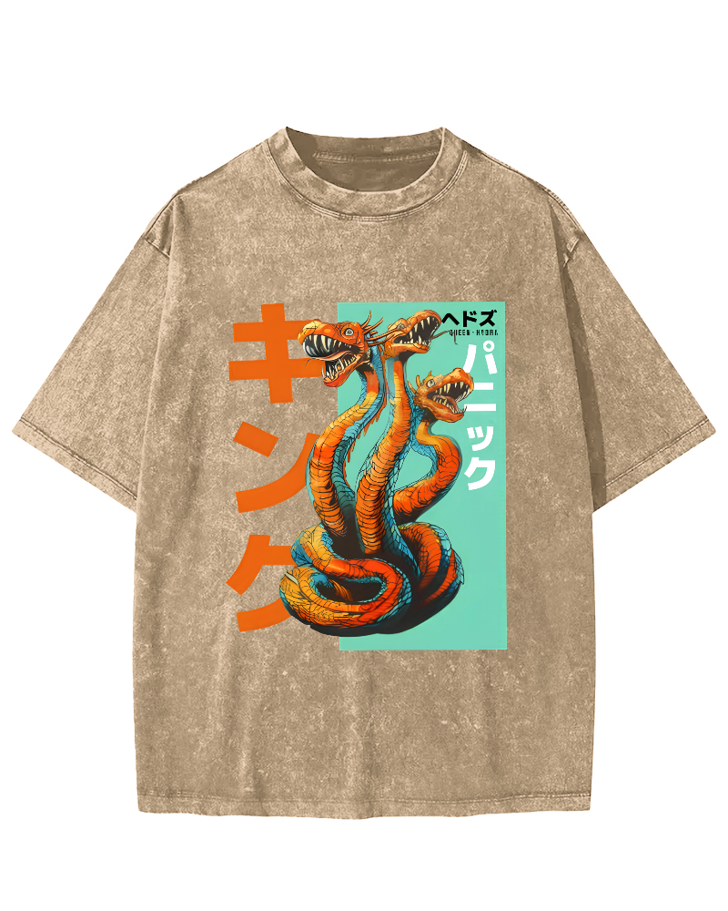 Queen Hydra Monster Vintage Washed T-shirt-Zazasy