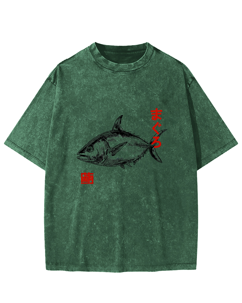 Japanese Tuna Pattern Vintage Distressed T-shirt-Zazasy