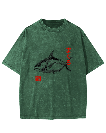 Japanese Tuna Pattern Vintage Distressed T-shirt-Zazasy