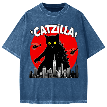 Black CatZilla Vintage Washed T-shirt