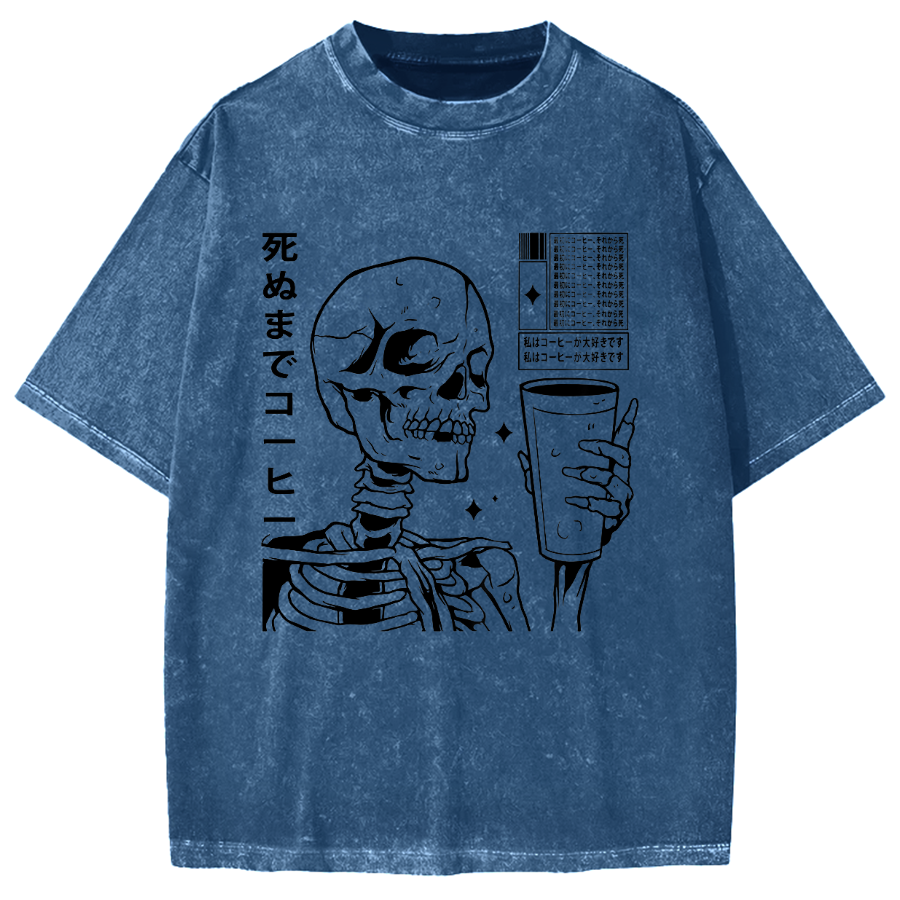 Coffee till death Skeleton Vintage Washed T-shirt