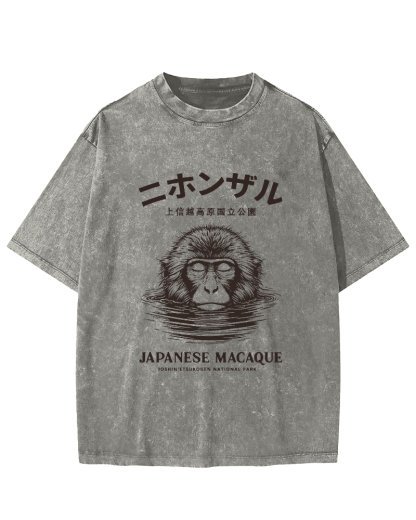 Japanese Font Monkey Pattern Vintage Distressed T-shirt-Zazasy