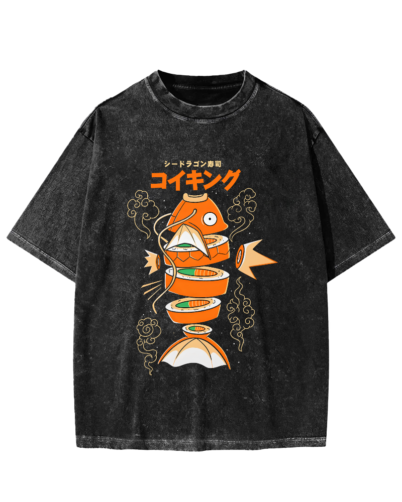 Japanese Seafood Vintage Washed T-shirt-Zazasy