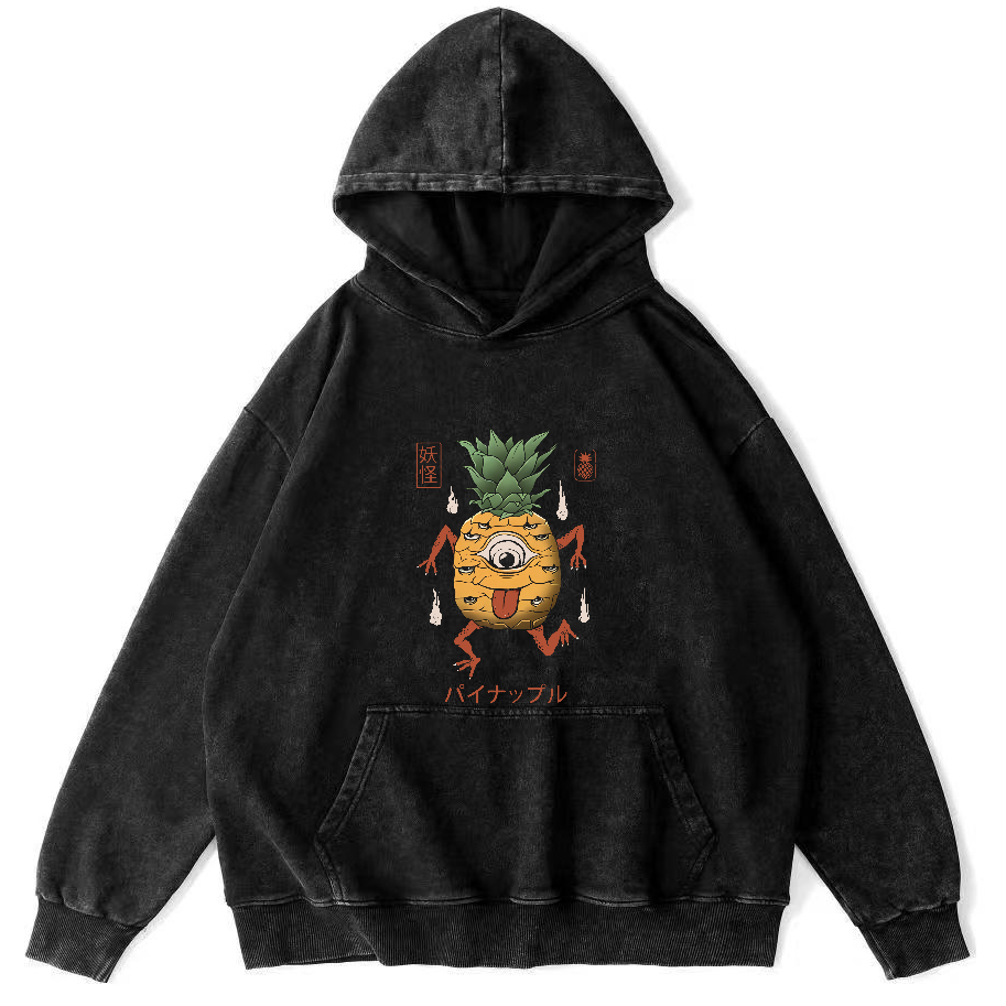 Funny Fruit Pineapple Japanese Style Vintage Distressed Hoodie-Zazasy