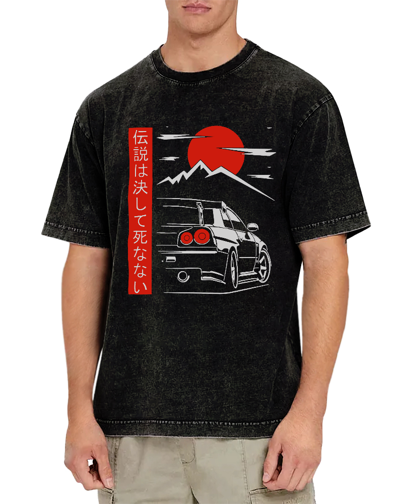 Japanese Style Scenery Vintage Washed T-shirt-Zazasy