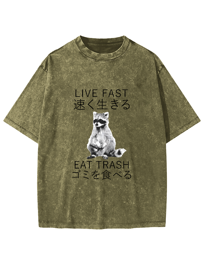 Japanese Cute Animal Pattern Vintage Distressed T-shirt-Zazasy