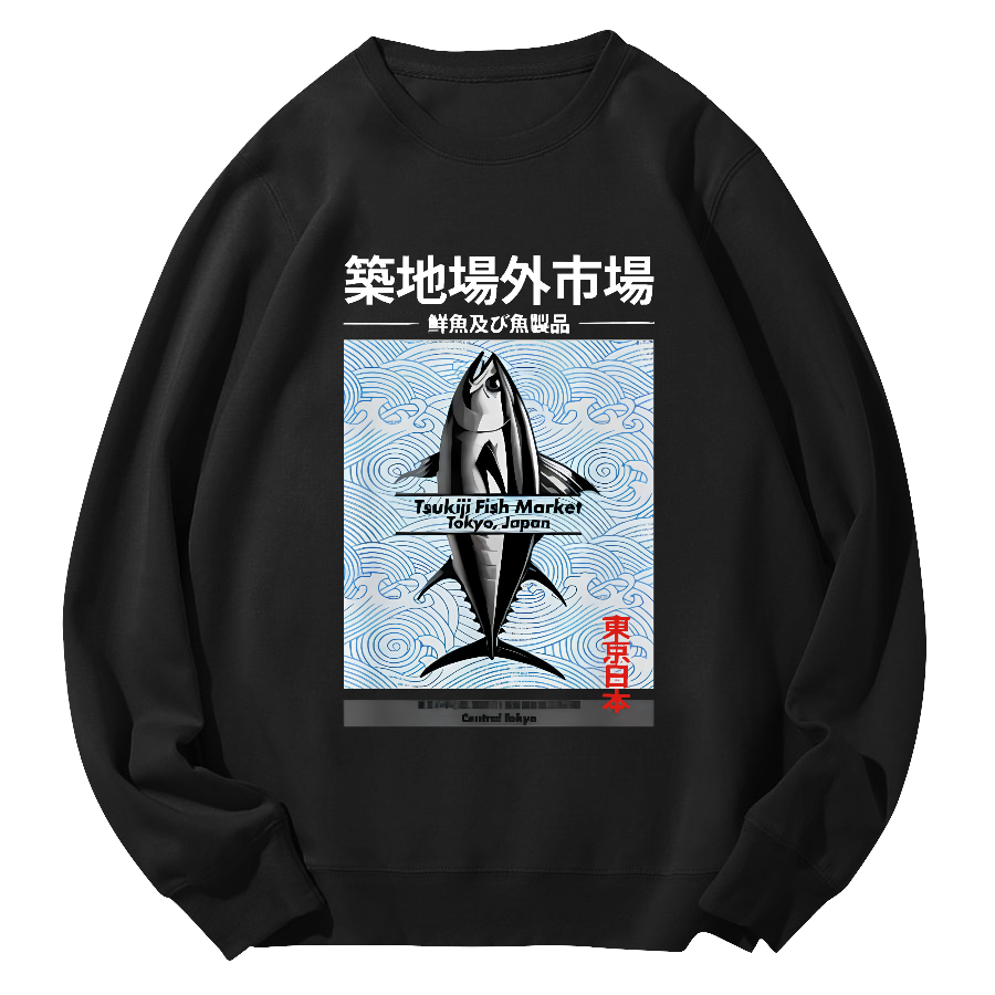 Tokyo Tsukiji Off Market, Japan Round Neck Sweatshirt-Zazasy