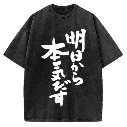 I'll get serious from tomorrow Japanese Vintage Washed T-shirt