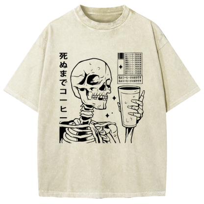 Coffee till death Skeleton Vintage Washed T-shirt