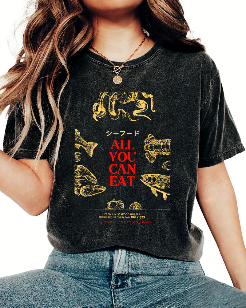 All You Can Eat Vintage Washed T-shirt-Zazasy