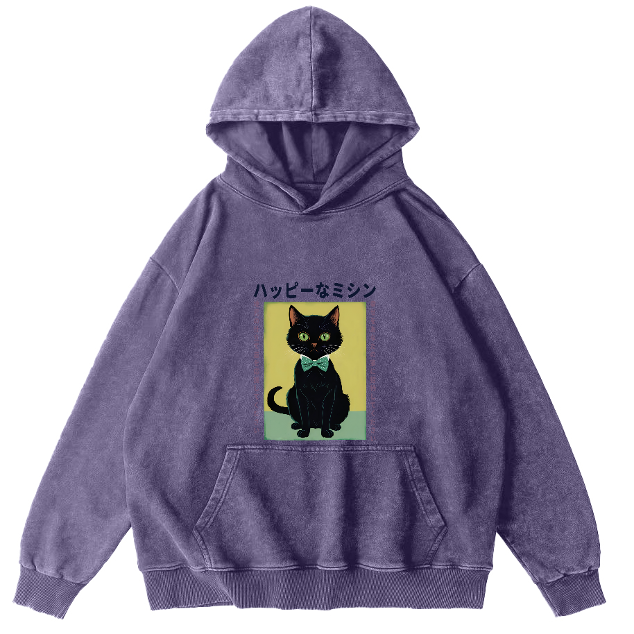 Kitten Pattern Japanese Washed Hoodie-Zazasy