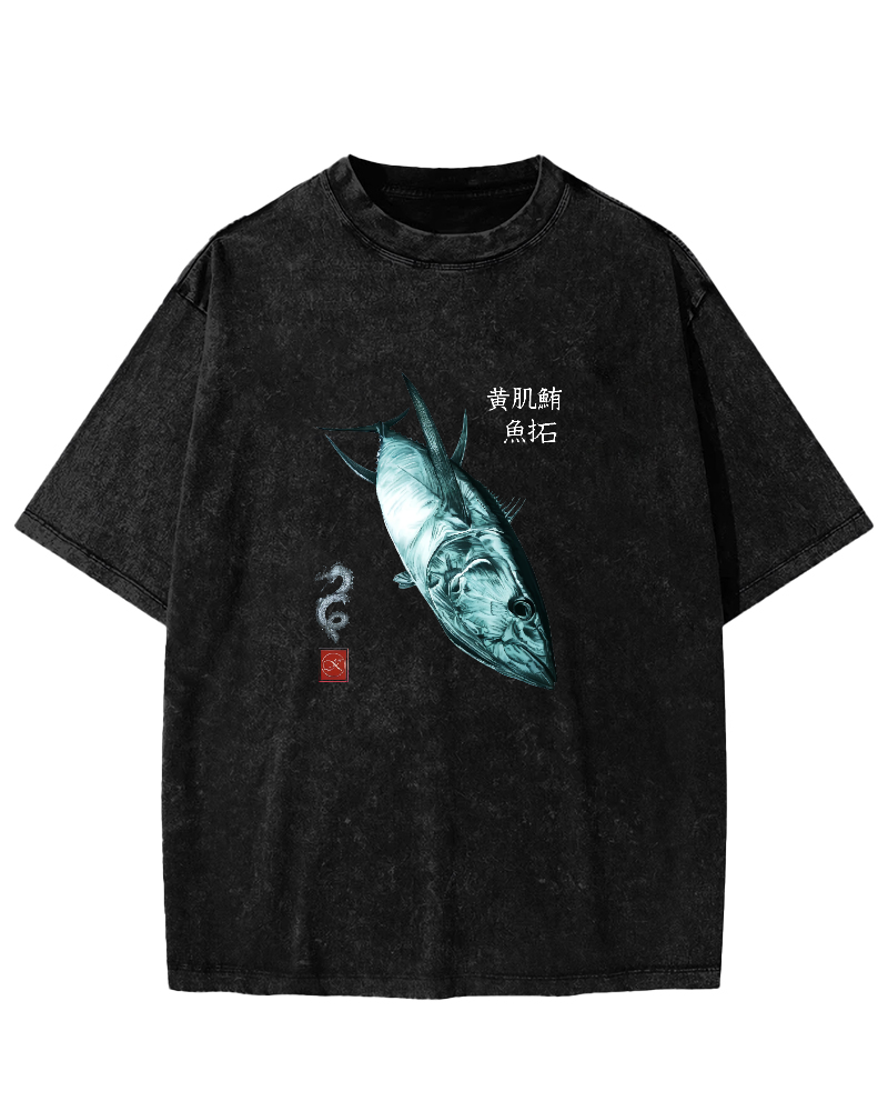 Japanese Tuna Pattern Vintage Distressed T-shirt-Zazasy