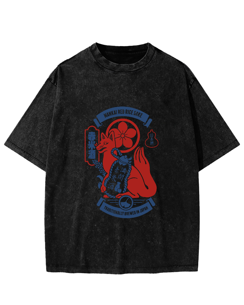 Japanese Retro Gog Pattern Vintage Distressed T-shirt-Zazasy