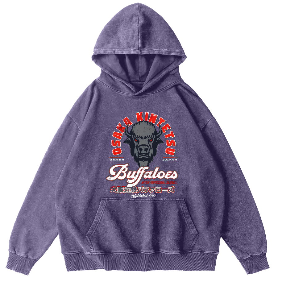 Osaka Kintetsu Buffaloed Vintage Washed Hoodie-Zazasy
