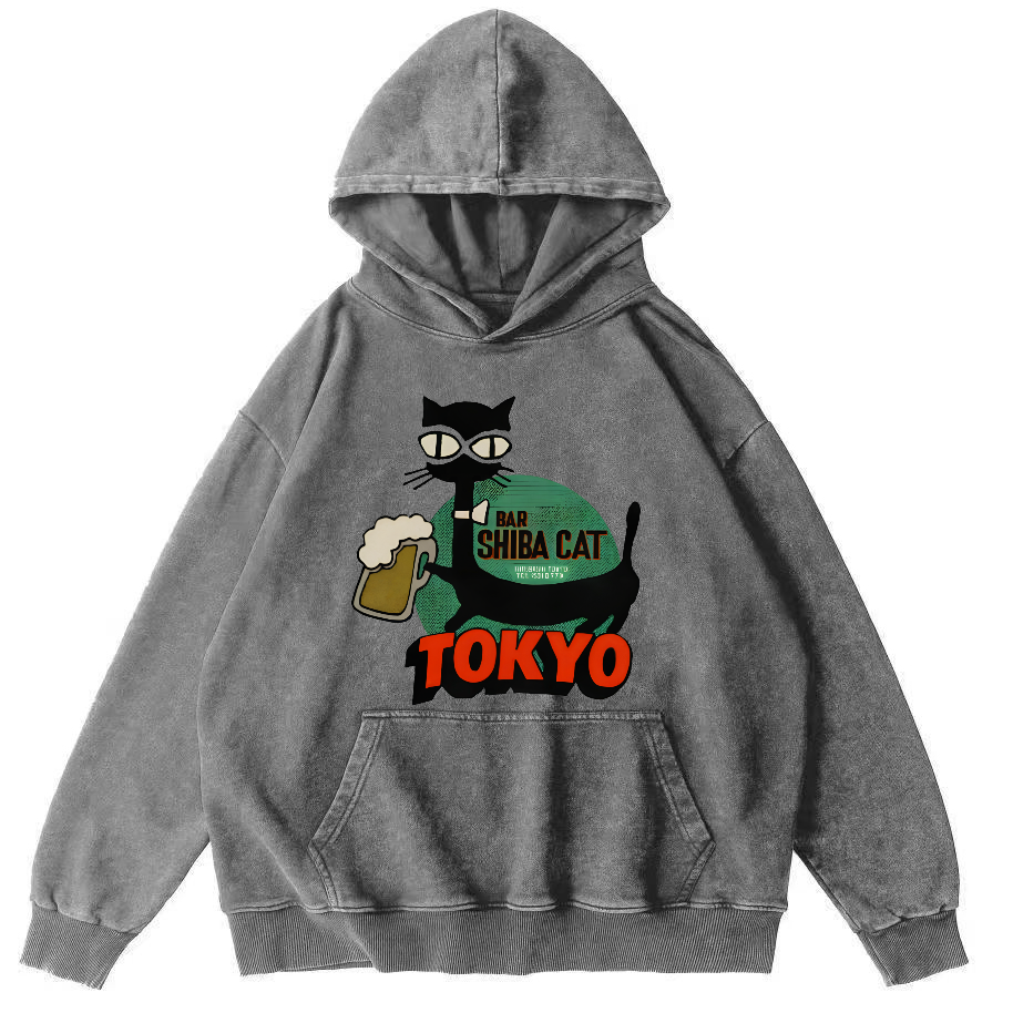 Tokyo Black Cat Vintage Distressed Hoodie-Zazasy