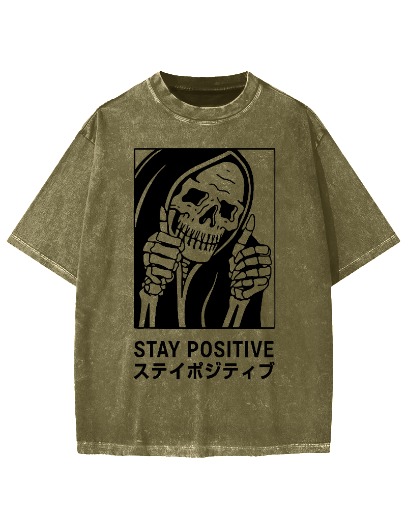 Stay Positive Skeleton Vintage Washed T-shirt