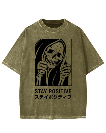 Stay Positive Skeleton Vintage Washed T-shirt