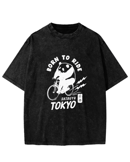 Fun Panda Pattern Vintage Distressed T-shirt-Zazasy