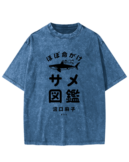 Japanese Shark Pattern Vintage Distressed T-shirt-Zazasy