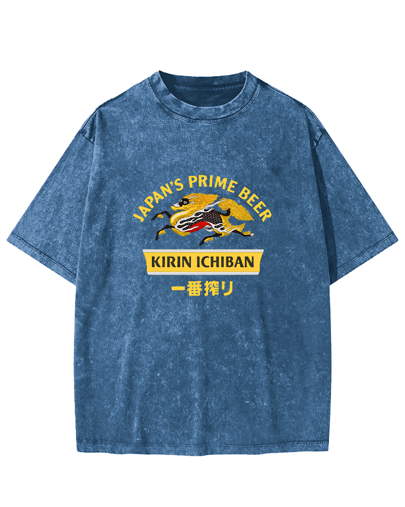 Kirin Ichiban Beer Logo Japanese Washed T-Shirt-Zazasy